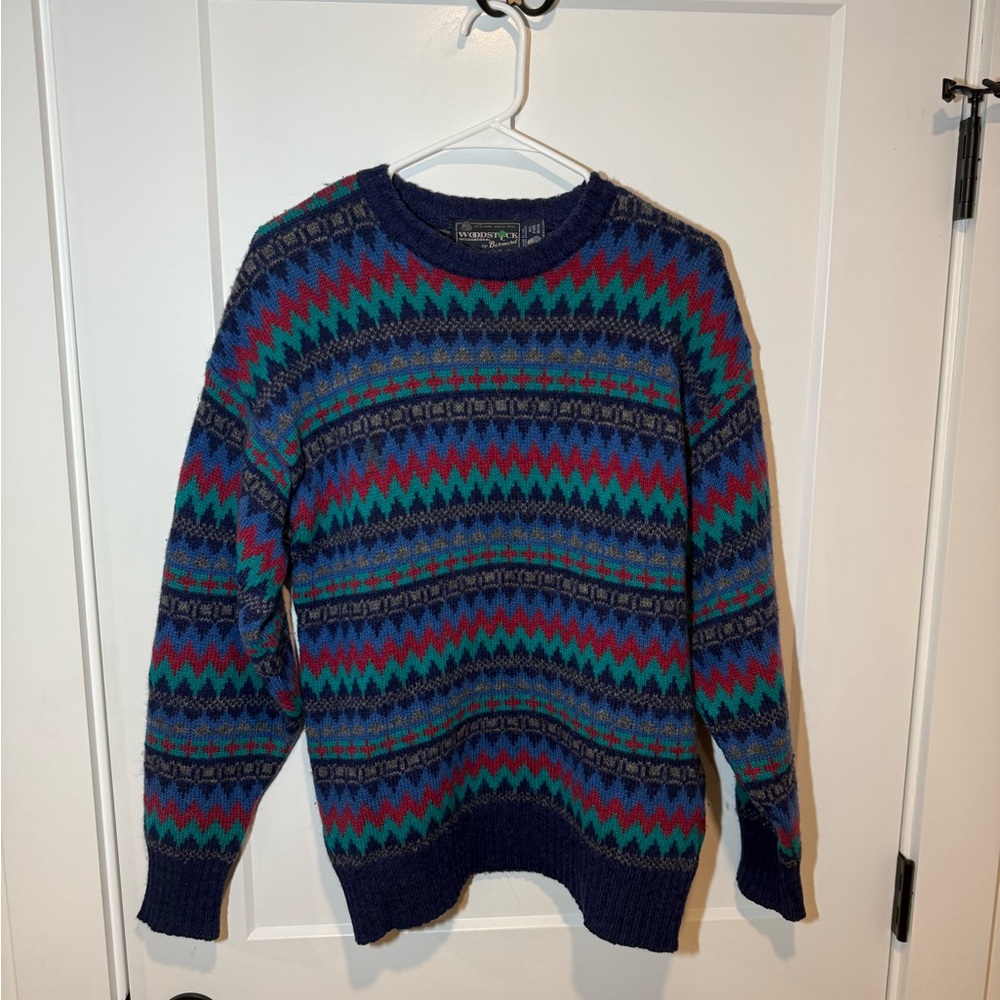 Vintage Woodstock by Bernard Fair Isle 100% Wool Crewneck Sweater. Casual. M
